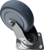 Castor Wheel 4"/100mm Swivel Plate/PU Tyre, Stainless Steel Frame and bearings